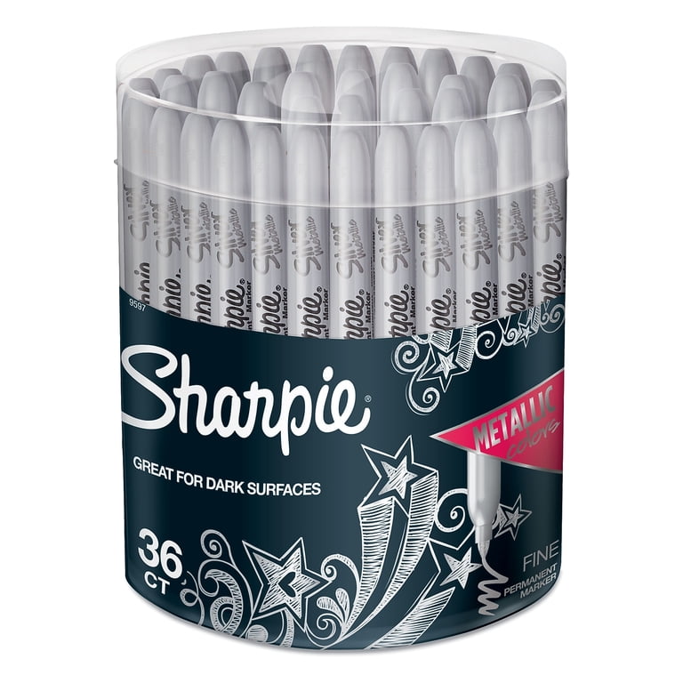 SHARPIE Metallic Permanent Markers – Fine Point, Silver, 36 Pack, Writes On Dark & Light Surfaces