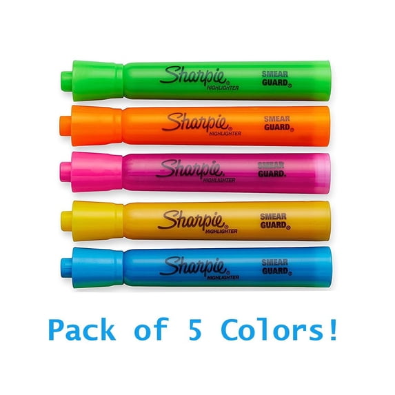 Sharpie Accent Tank-Style Highlighters, 5 Colored Highlighters (Choose Multi Colord or Fluorescent Yellow)