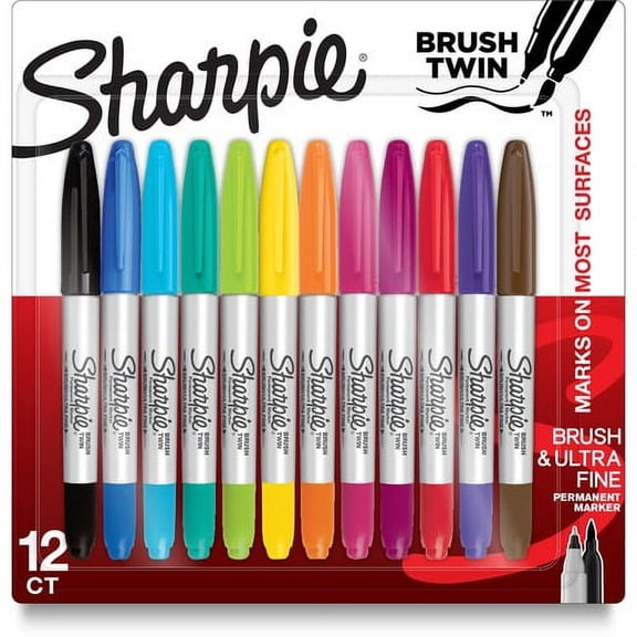 Sharpie Brush Twin Permanent Markers, Assorted Ink (2168237) | 2 Packs (24 Total)