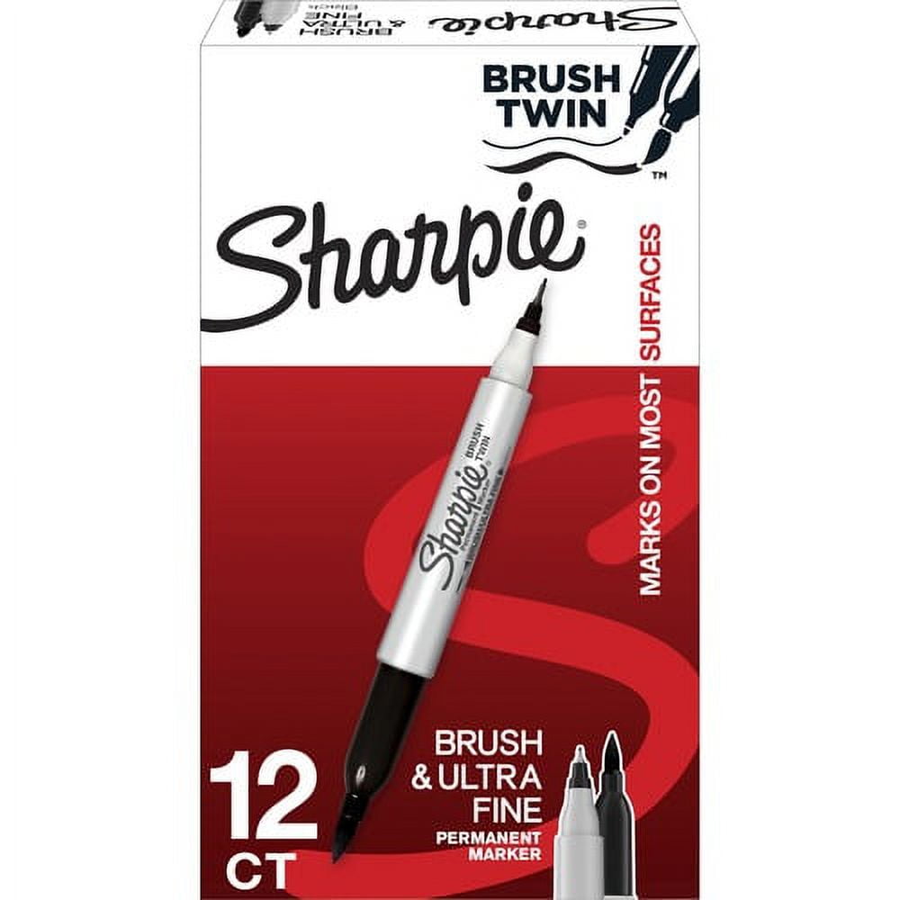 Sharpie Brush Twin Permanent Markers - Fine, Broad, Ultra Fine Marker Point - Black - 12 / Dozen Sharpie Brush Twin Permanent Markers - Fine, Broad, Ultra Fine Marker Point - Black - 12 / Dozen