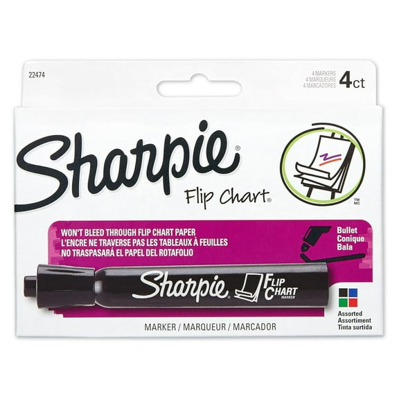 Sharpie Flip Chart Markers, Bullet Tip, Assorted Colors, 4 Pack