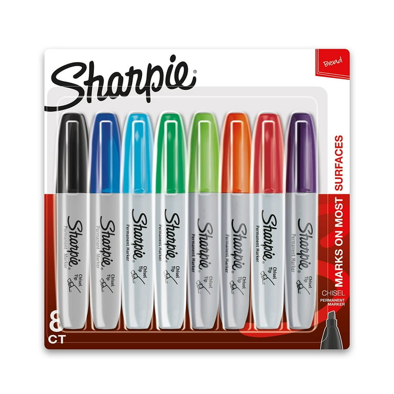 Chisel Tip Permanent Marker, Medium Chisel Tip, Assorted Colors, 8/Set
