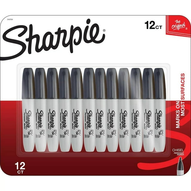 Sharpie Chisel Tip Permanent Markers, Black (12 Count)