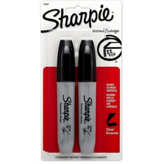 Sharpie Chisel Tip Permanent Markers, Black 2 ea (Pack of 2)