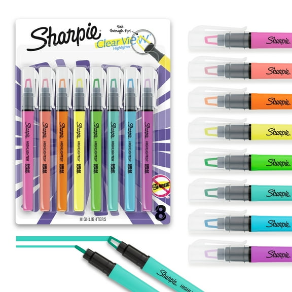 Sharpie Clear View Pocket Highlighters, Chisel Tip, Assorted Colors, 8 Pack