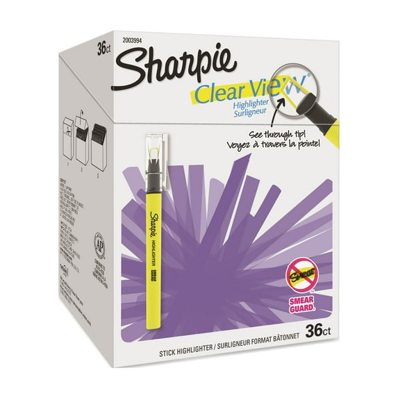Sharpie Clear View Highlighter Stick, Chisel Tip, Assorted Fluorescent, 36 Count