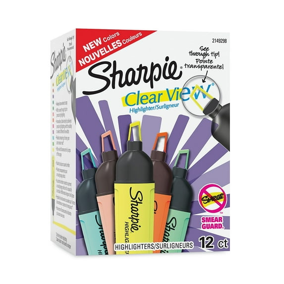 Sharpie Clear View Highlighters, Chisel Tip, Tank, Assorted, 12 Count