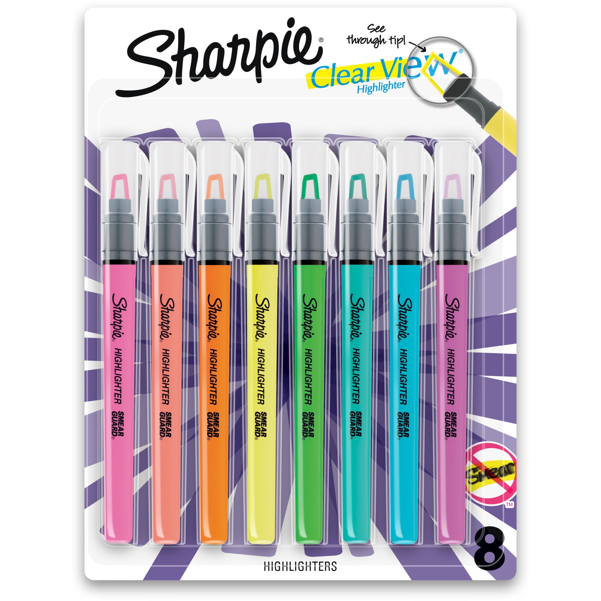 Sharpie Clearview Tank-Style Highlighter, Assorted Ink Colors, Chisel Tip, Assorted Barrel Colors, 12/Pack