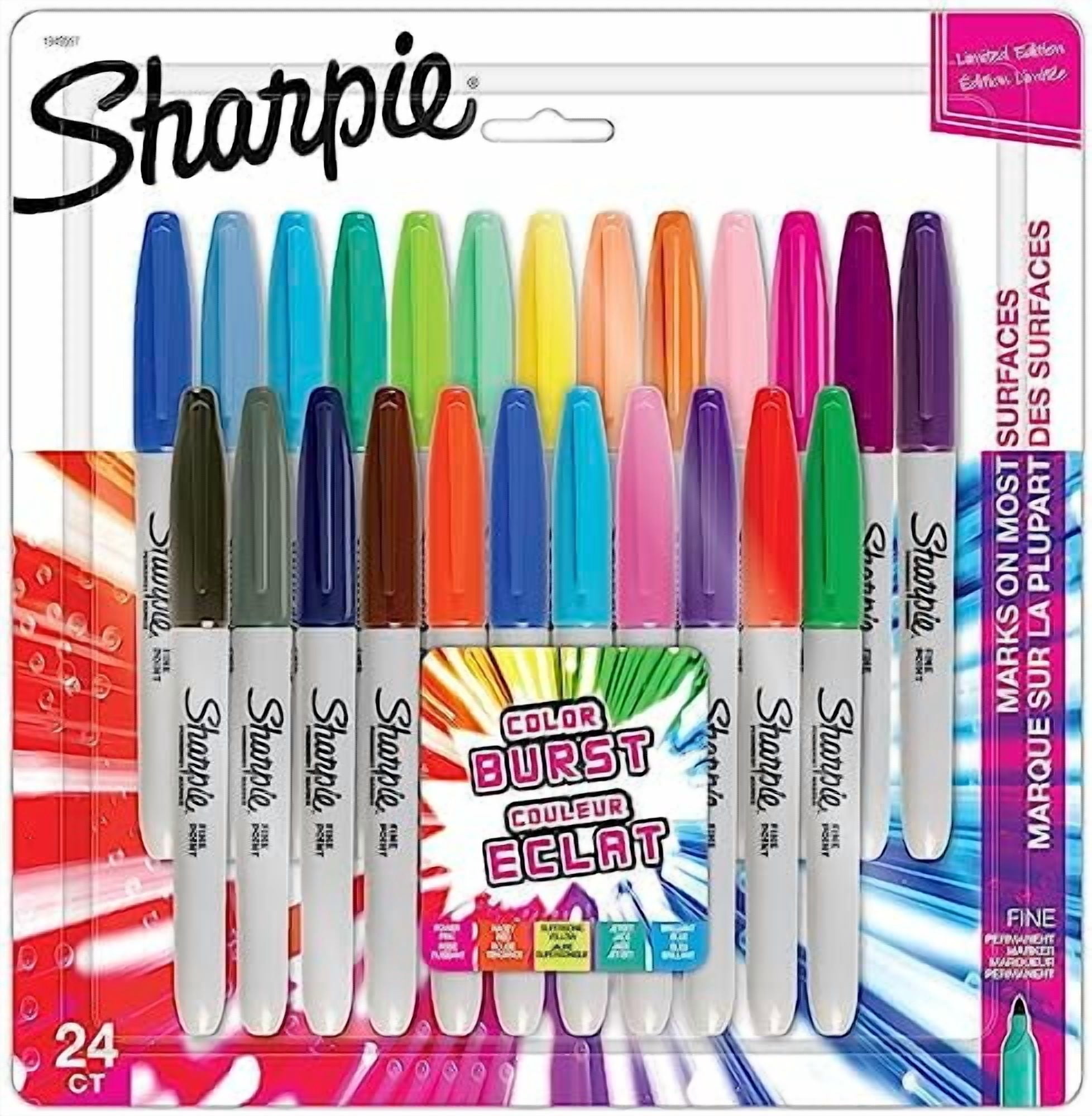 Sharpie Color Burst Permanent Markers, Fine Point, Assorted, 24 Pack (1949557)