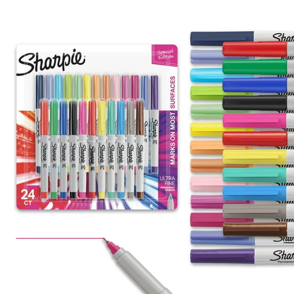 Sharpie Color Burst Permanent Markers, Ultra Fine Point, Assorted Colors, 24 Count