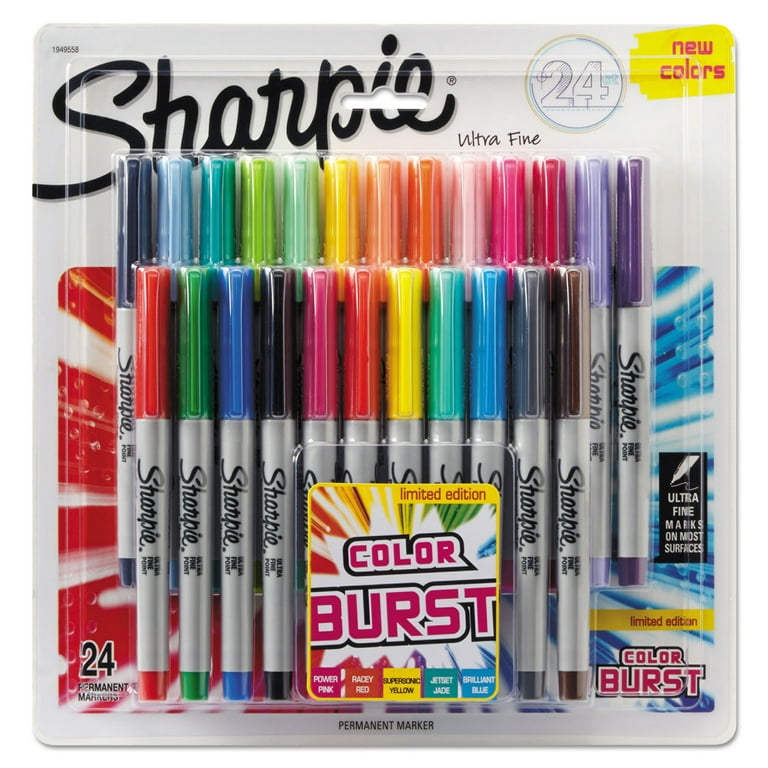 Sharpie Permanent Markers, Ultra Fine Point, Assorted Colors, 24 Count