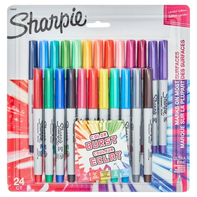 Sharpie Color Burst Ultra Fine Permanent Markers, Assorted Colors, 24 ...