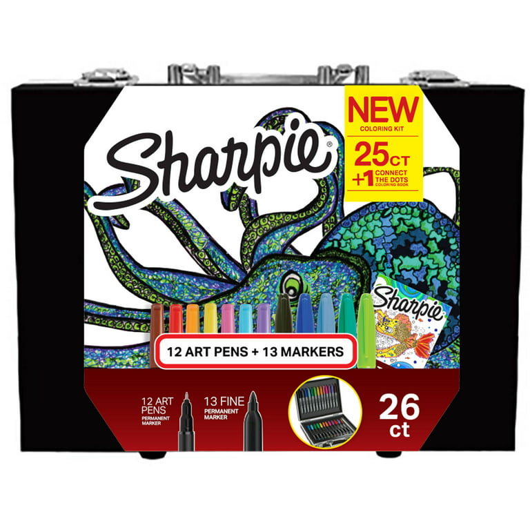 Sharpie Coloring Kit with Permanent Markers, Art Pens and Coloring Booklet,  Hard Case, 26 Count