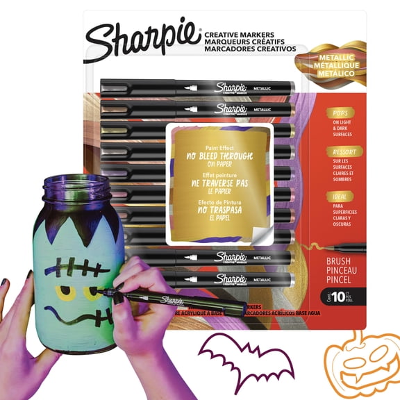 Sharpie Creative Markers, Metallic Markers, Water-Based Acrylic Markers, Brush Tip, Assorted, 10 Count