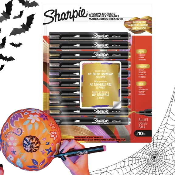Sharpie Creative Markers, Metallic Markers, Water-Based Acrylic Markers, Bullet Tip, Assorted, 10 Count