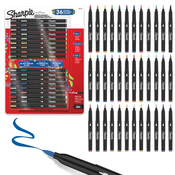 Sharpie Creative Markers Variety Pack, Water-Based Acrylic Paint Markers, Brush Tip, Assorted, 36 Count