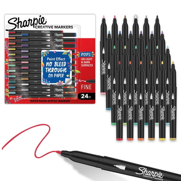 Sharpie Creative Markers Variety Pack, Water-Based Acrylic Paint Markers, Fine Tip, Assorted, 24 Count
