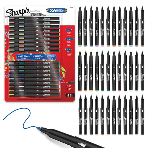 Sharpie Creative Markers Variety Pack, Water-Based Acrylic Paint Markers, Fine Tip, Assorted, 36 Count