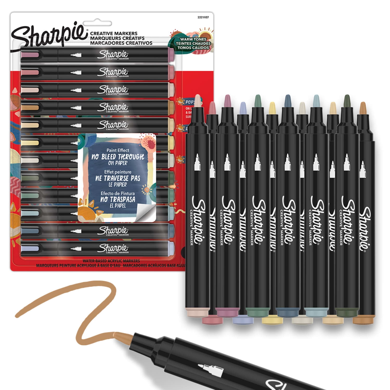Sharpie Creative Markers, Warm Tones, Water-Based Acrylic Markers, Bullet Tip, Assorted Colors, 12 Count