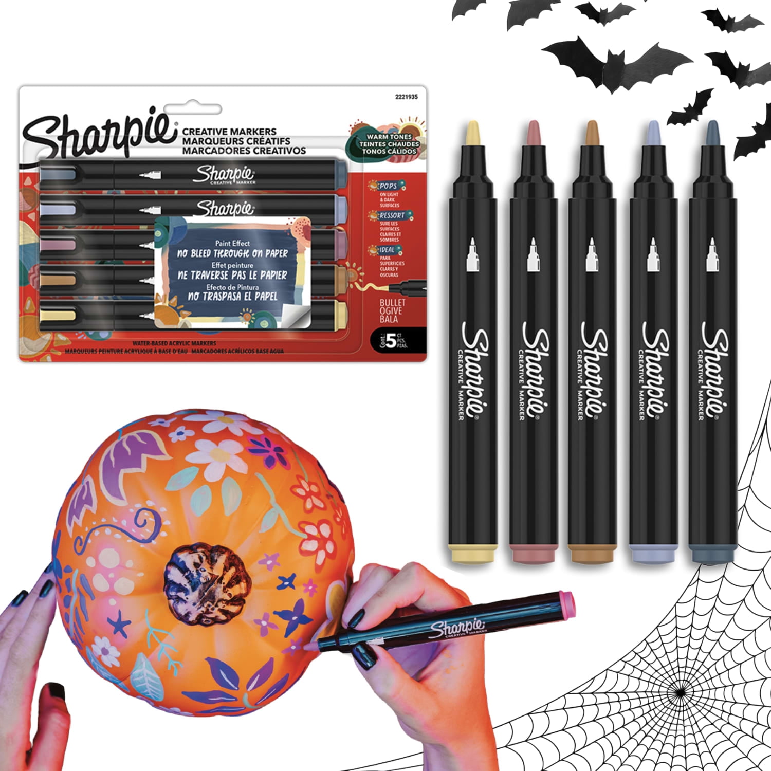 Sharpie Creative Markers, Warm Tones, Water-Based Acrylic Markers, Bullet Tip, Assorted Colors, 5 Count