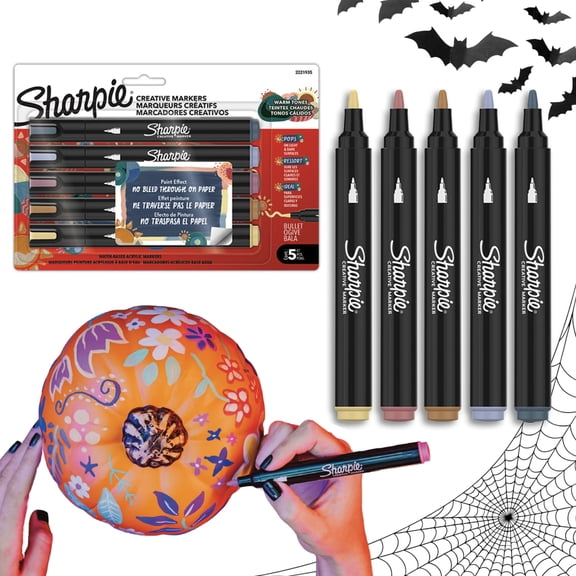 Sharpie Creative Markers, Warm Tones, Water-Based Acrylic Markers, Bullet Tip, Assorted Colors, 5 Count