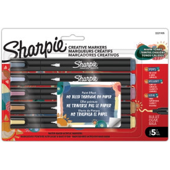 Sharpie Creative Markers, Warm Tones, Water-Based Acrylic Markers, Bullet Tip, Assorted Colors, 5 Count
