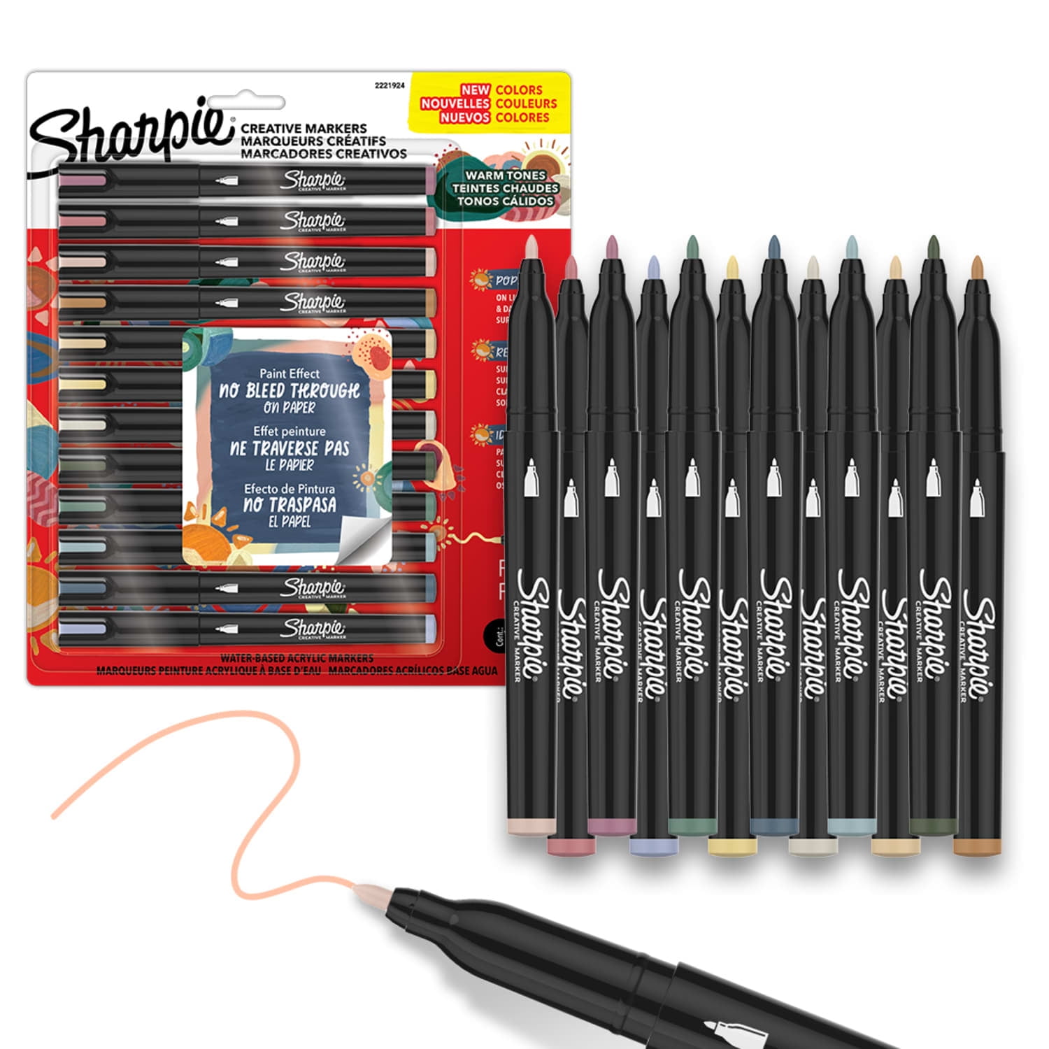 Sharpie Creative Markers, Warm Tones, Water-Based Acrylic Markers, Fine Tip, Assorted Colors, 12 Count