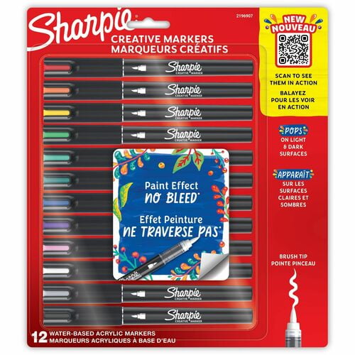 Sharpie Creative Markers, Water-Based Acrylic Markers, Brush Tip, Assorted Colors, 12 Count | 10 Packs (120 Total)