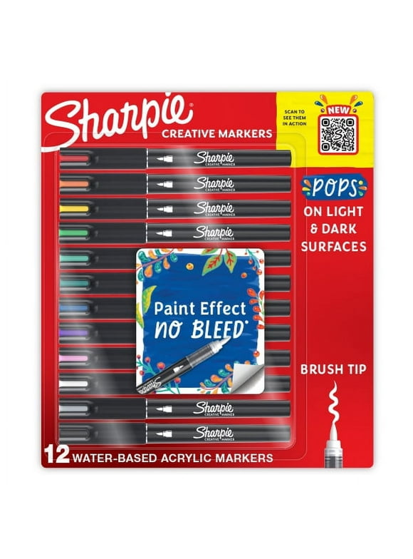 Sharpie Creative Markers, Water-Based Acrylic Markers, Brush Tip, Assorted Colors, 12 Count