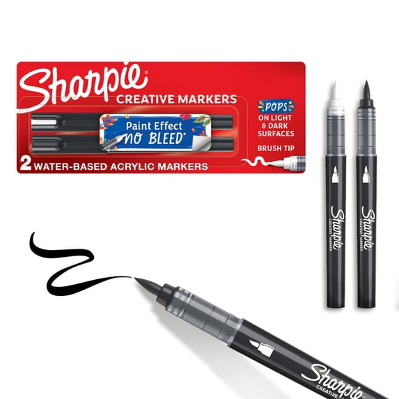 Sharpie Creative Markers, Water-Based Acrylic Markers, Brush Tip, Assorted Colors, 2 Count
