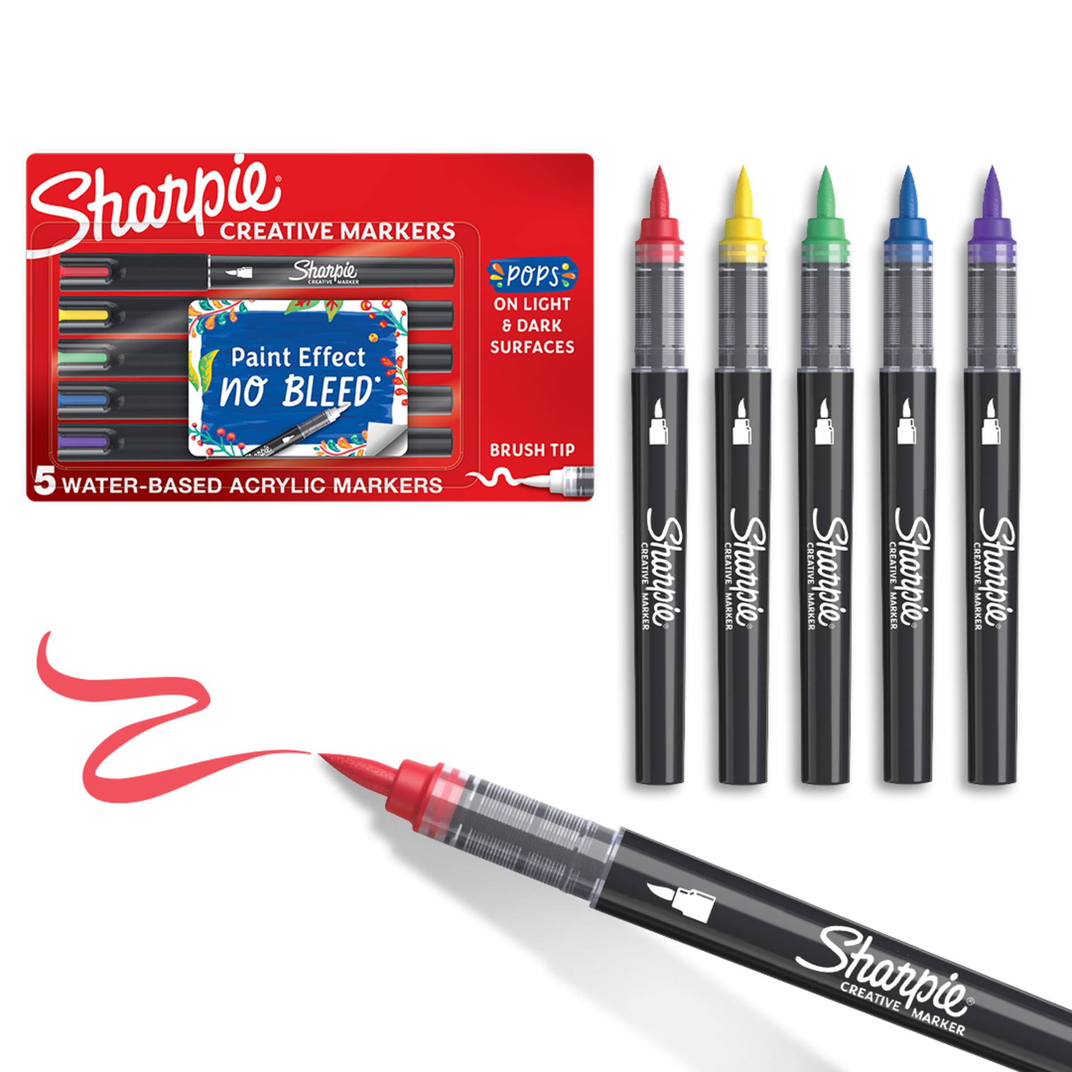 Creative Markers, Fine Brush Tip, Assorted Colors, 5/Pack Creative Markers, Fine Brush Tip, Assorted Colors, 5/Pack