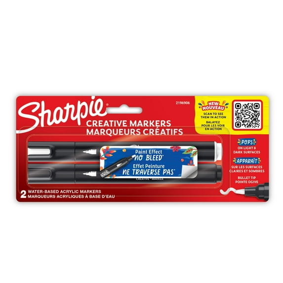 Sharpie Creative Markers, Water-Based Acrylic Markers, Bullet Tip, Assorted Colors, 2 Count