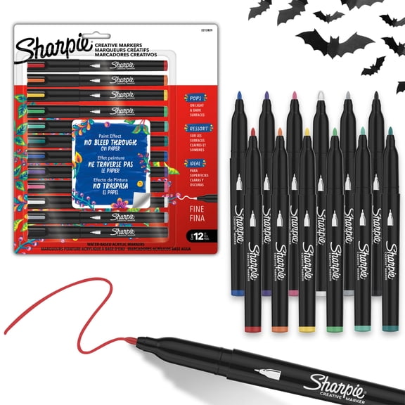 Sharpie Creative Markers, Water-Based Acrylic Paint Markers, Fine Tip, Assorted, 12 Count