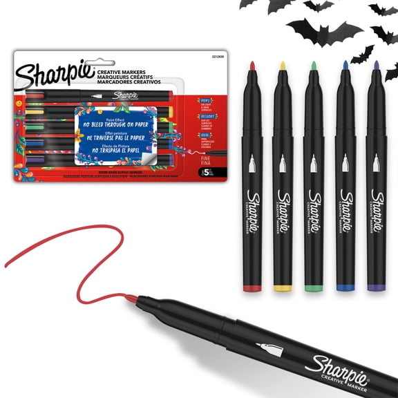 Sharpie Creative Markers, Water-Based Acrylic Paint Markers, Fine Tip, Assorted, 5 Count