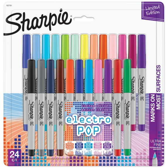 Sharpie Electro Pop Permanent Markers, Ultra Fine Point, Assorted Colors, 24 Count