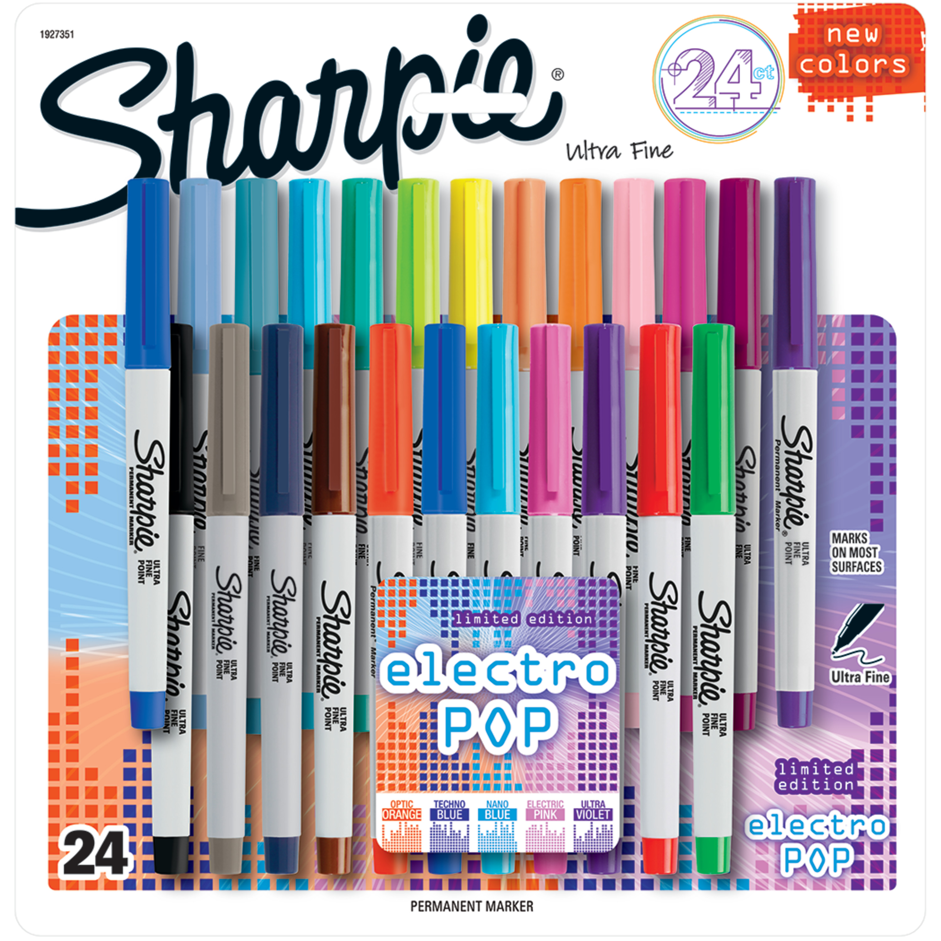 Sharpie Electro Pop Permanent Markers, Ultra Fine Point, Assorted Colors, 24 Count - image 1 of 8