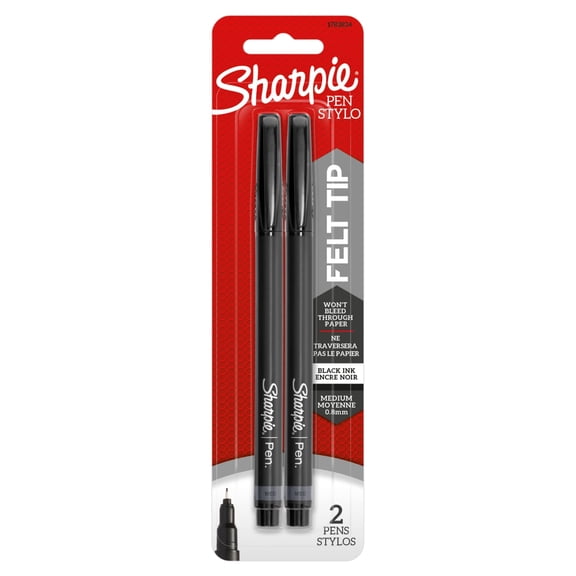 Sharpie Felt Tip Pens, Medium Point, Black, 2 Count