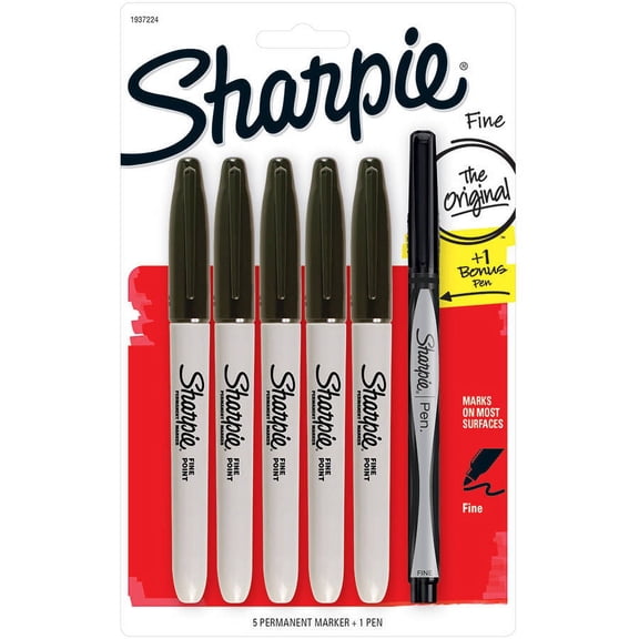 Sharpie Permanent Markers, Fine Point, Black, 4 Count Plus 1 Bonus Black Pen