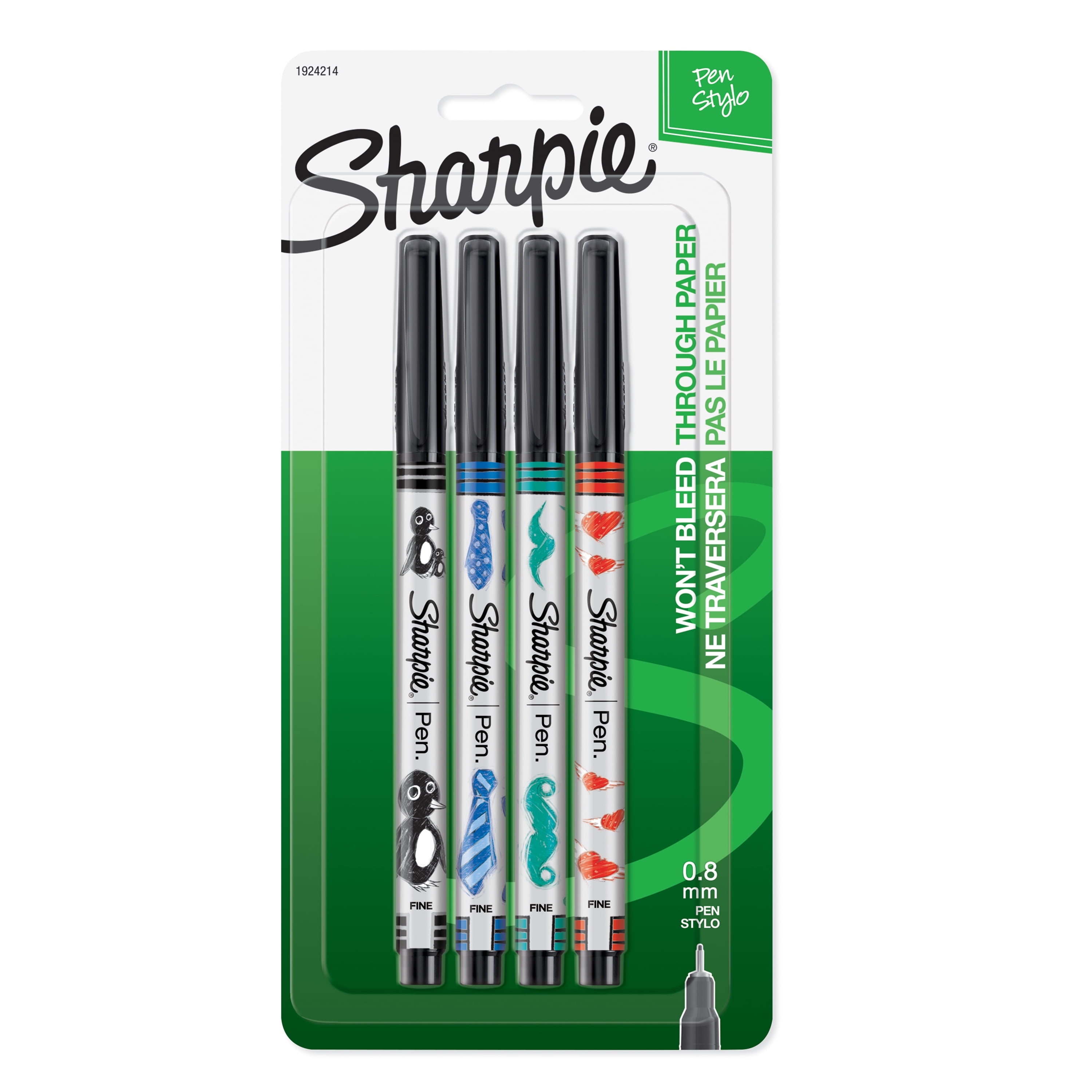 Sharpie Fine Point Pens, 0.8 mm, Assorted Colors, 4 Count