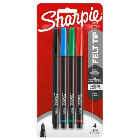 Sharpie Fine Point Pens, 0.8 mm, Assorted Colors, 4 Count