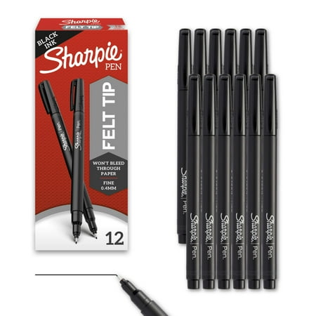 Sharpie Felt Tip Pens, Fine Point (0.4mm), Black, 12 Count