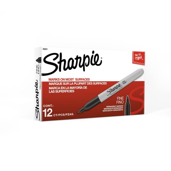 Sharpie Permanent Markers, Fine Point, Black, 12 Count