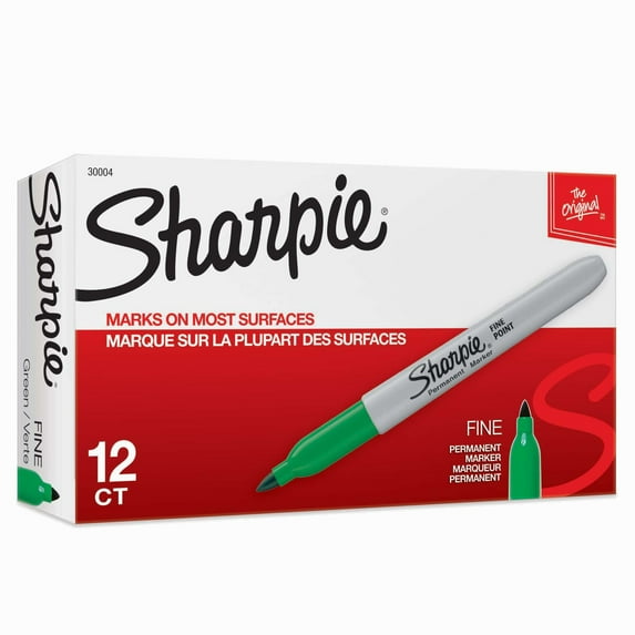 Sharpie Fine Point Permanent Marker, Green, Box of 12