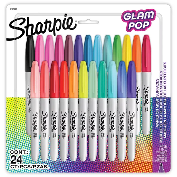 Sharpie Fine Tip Permanent Marker Glam Pop Assortment 24/Pack 1949557