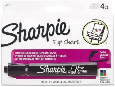 Sharpie Flip Chart Marker, Assorted Colors, 4-Pack (22474) Case of 12 Packs