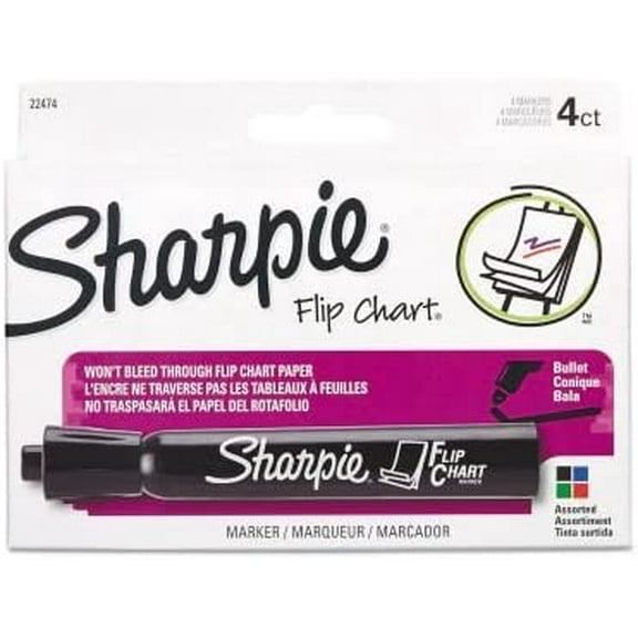 Sharpie Flip Chart Marker, Assorted Colors, 4-Pack (22474) Case of 12 Packs
