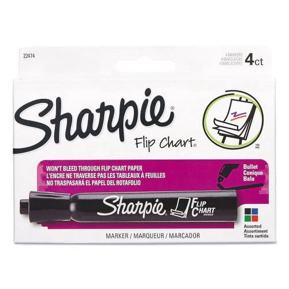 Sharpie Flip Chart Marker, Broad Bullet Tip, Assorted Colors, 4/Set, Each