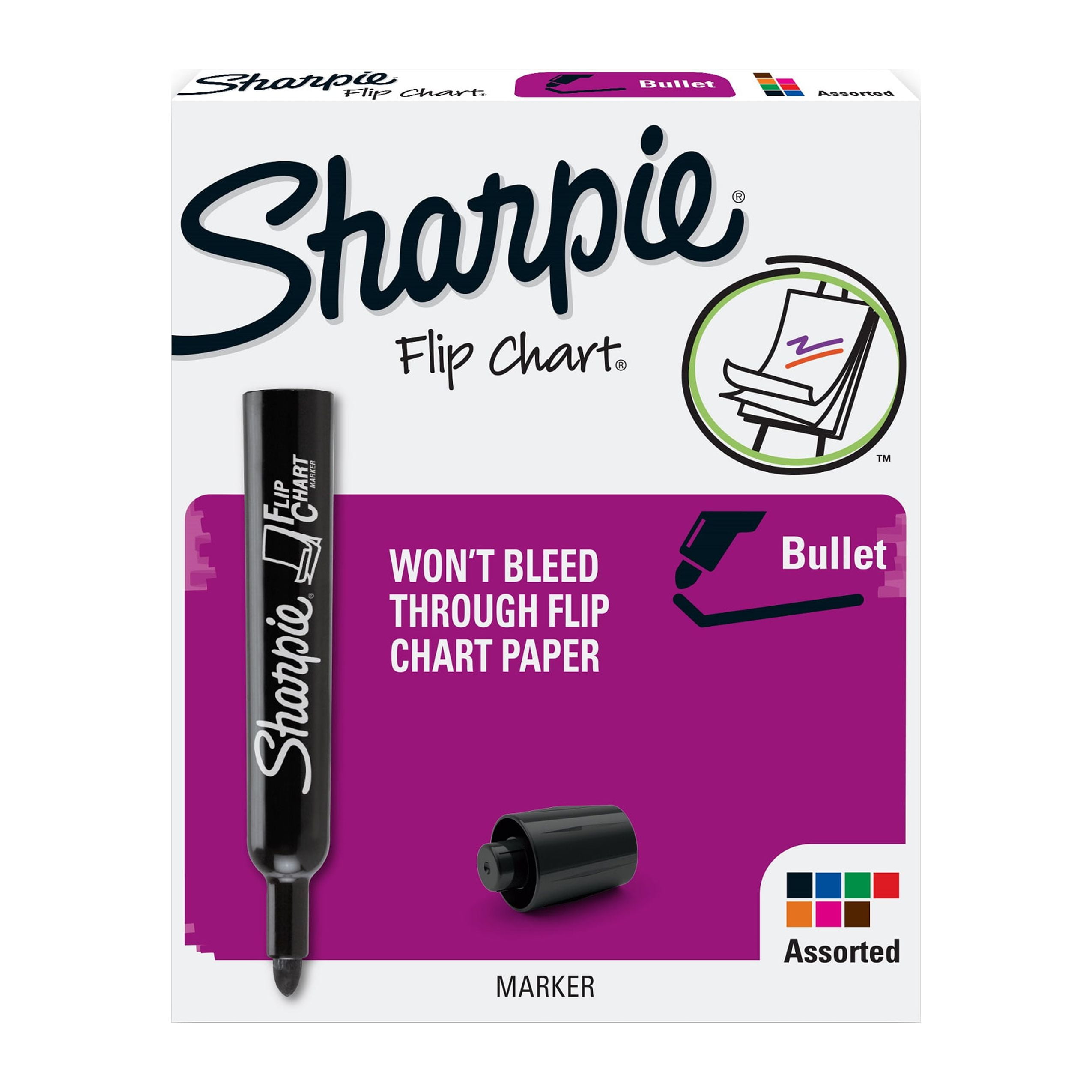Sharpie Flip Chart Markers, Bullet Tip, Assorted Colors, 8 Count