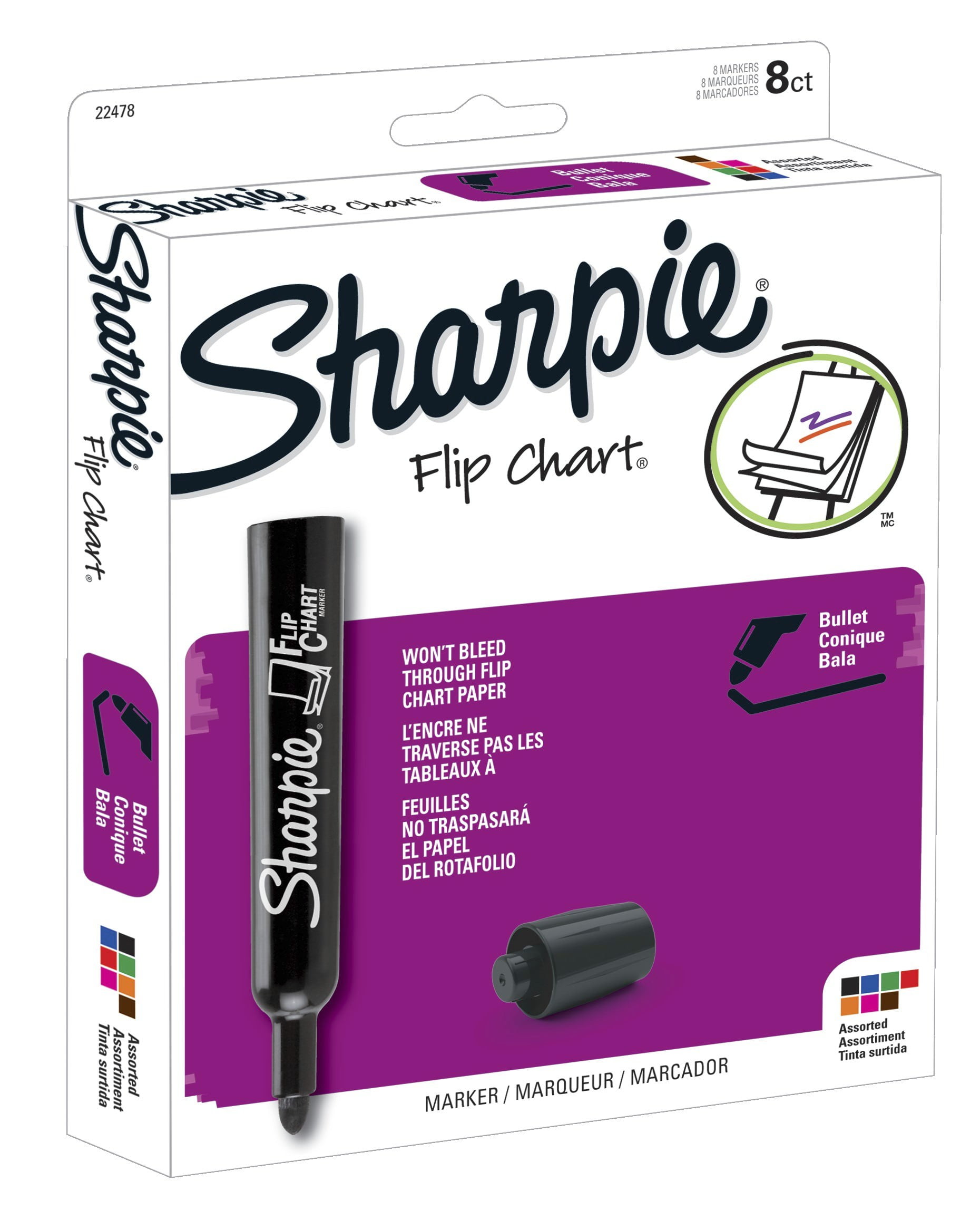 Sharpie Flip Chart Markers, Bullet Tip, Assorted Colors, 8 Count