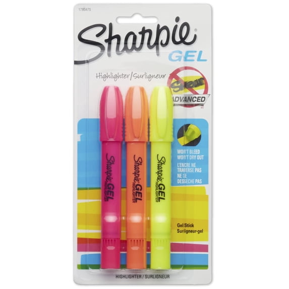 Sharpie Gel Highlighters, Bullet Tip, Assorted Colors, 3 Count